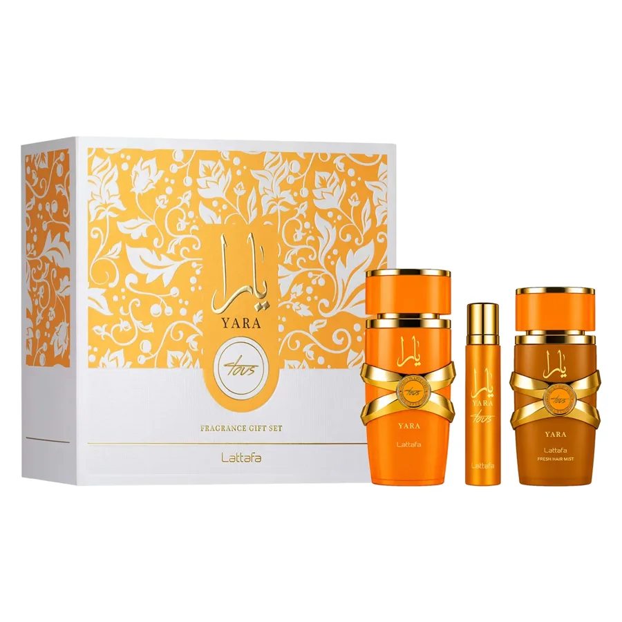 Kit de perfume Lattafa Yara Tous Gift Set Eau de Parfum femenino 100ml + Perfume de Viajem 12ml + Perfume Capilar 50ml
